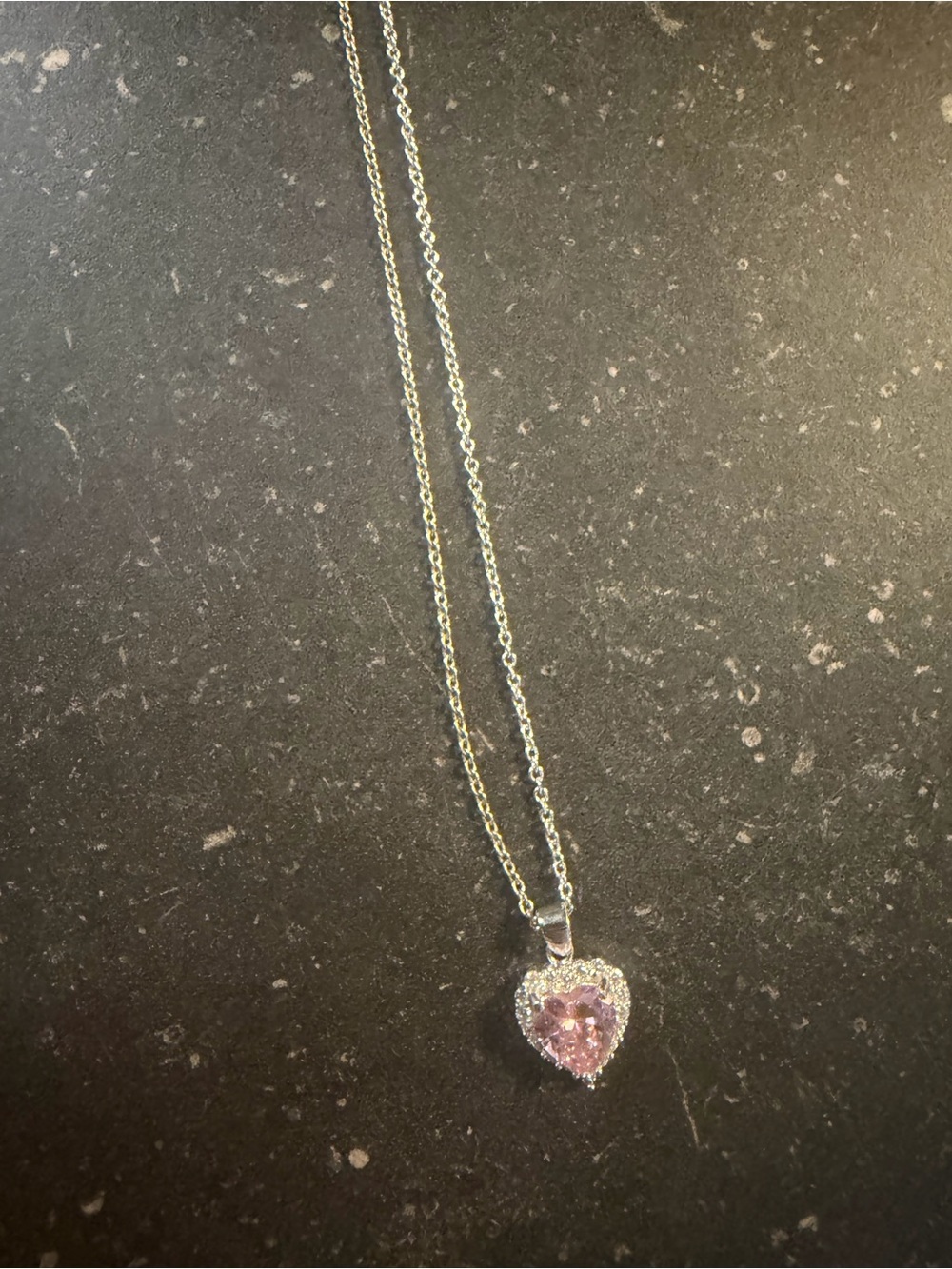 Sterling Silver Heart Pendant Necklace with Pink Crystal